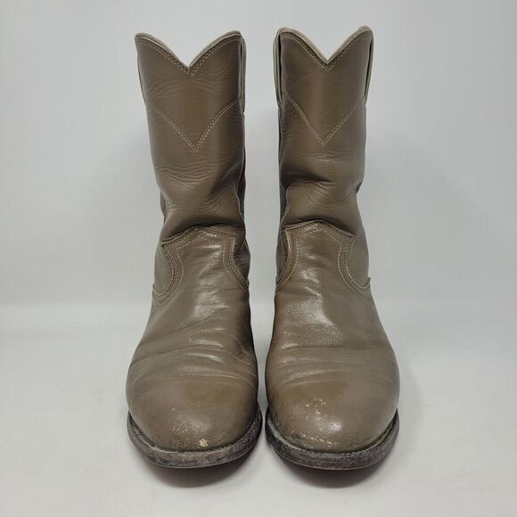 Justin Boots Mens 6C Gray Leather Western Cowboy Roper Ranch Rodeo - Picture 3 of 10
